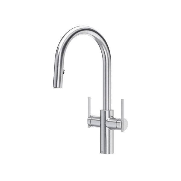 Stainless steel kitchen faucet with dual handles