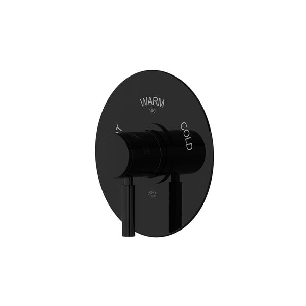 Black wall-mounted faucet control with warm and cold settings