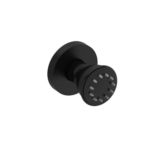 Black round knob with textured grip and circular base.