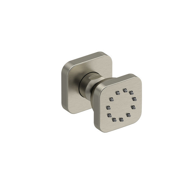 Square door knob with a brushed nickel finish