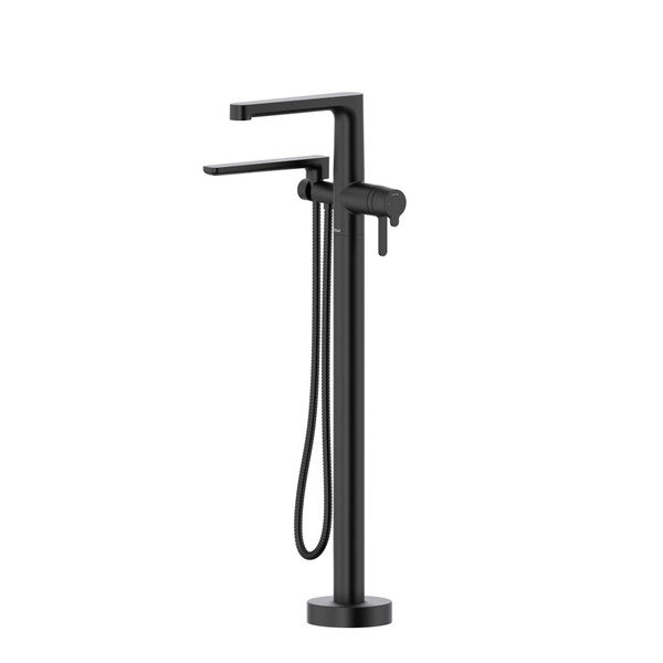 Modern black freestanding bathtub faucet with a sleek design