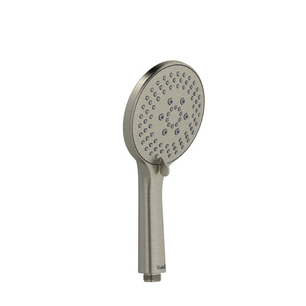 A sleek, modern showerhead with multiple spray holes.
