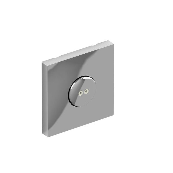 A sleek, modern metallic light switch with a round button.