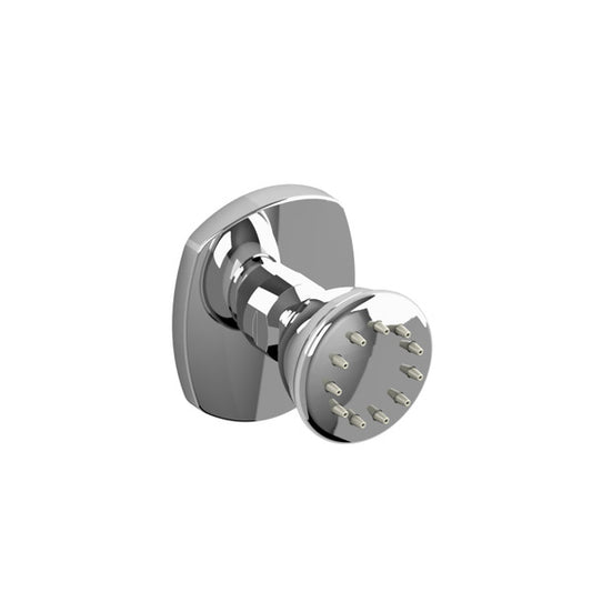 Close-up of a chrome doorknob with a circular plate.