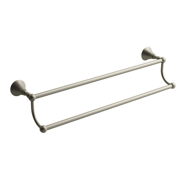 Double towel bar in a brushed nickel finish