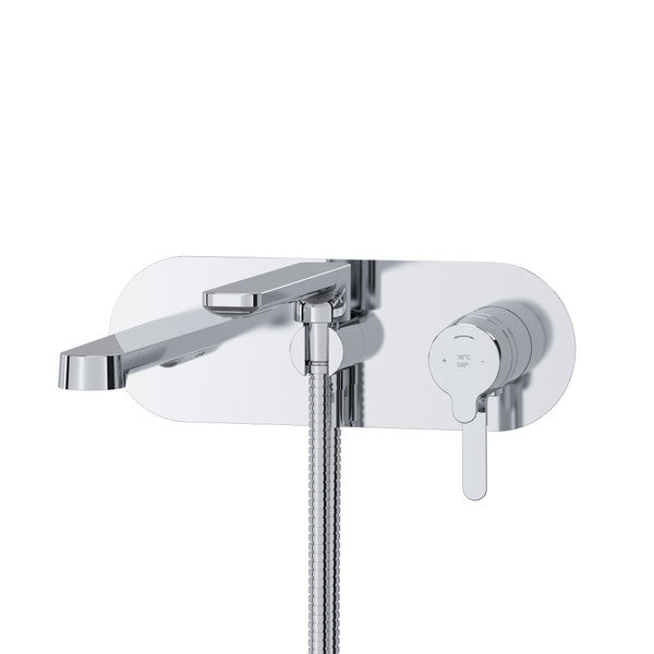 Modern chrome bathtub faucet with a sleek design