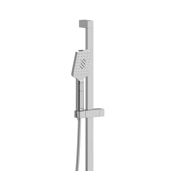 Modern showerhead with adjustable height on a sleek pole