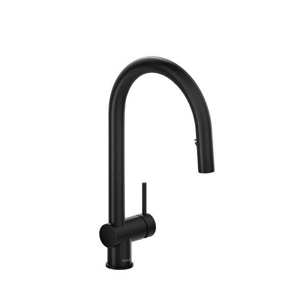 Black modern kitchen faucet on white background