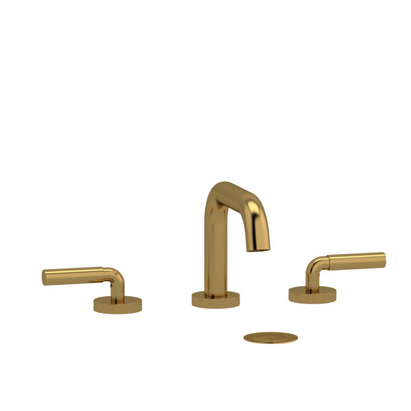 Gold bathroom faucet set with two handles and a drain cover