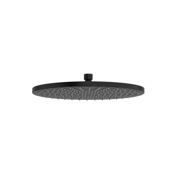 Modern round black showerhead with textured surface