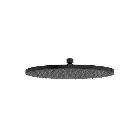 Modern round black showerhead with textured surface
