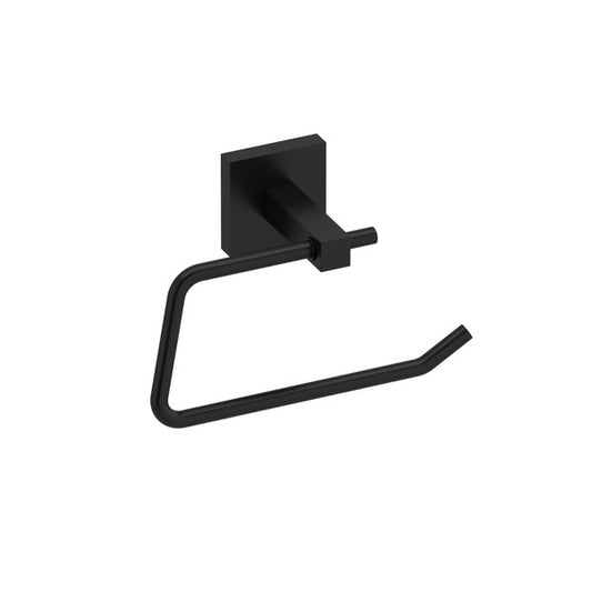 Black toilet paper holder mounted on a wall