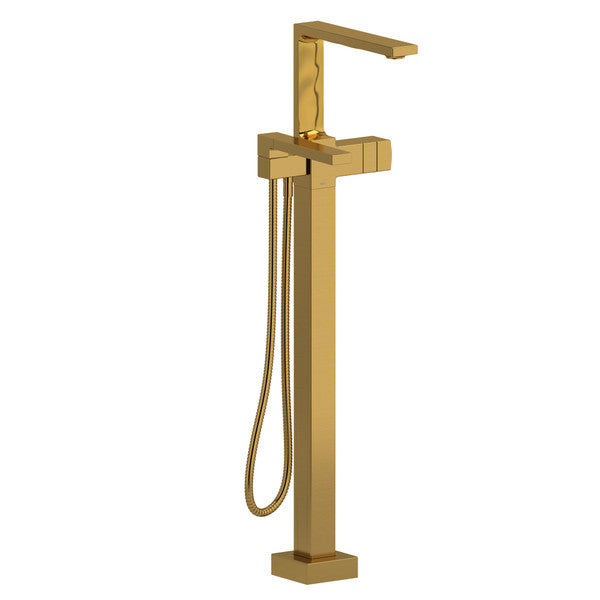 Modern gold floor-mounted faucet with a sleek design