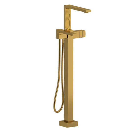 Modern gold floor-mounted faucet with a sleek design