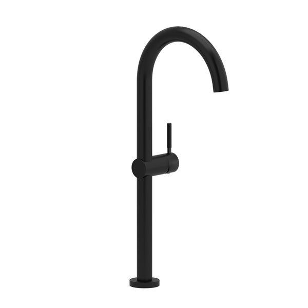 Modern black kitchen faucet with a curved spout