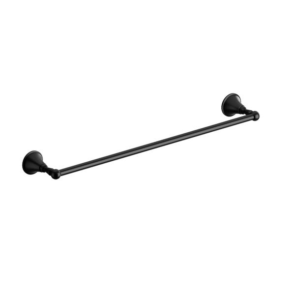 Black towel bar mounted on wall
