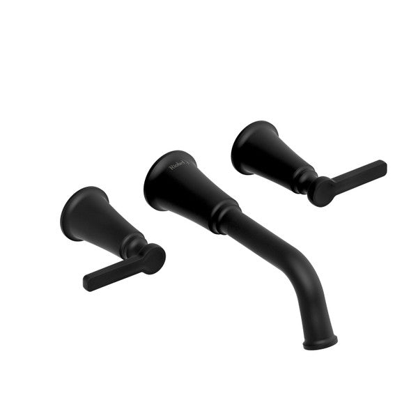 Black wall-mounted bathroom faucet set with two handles