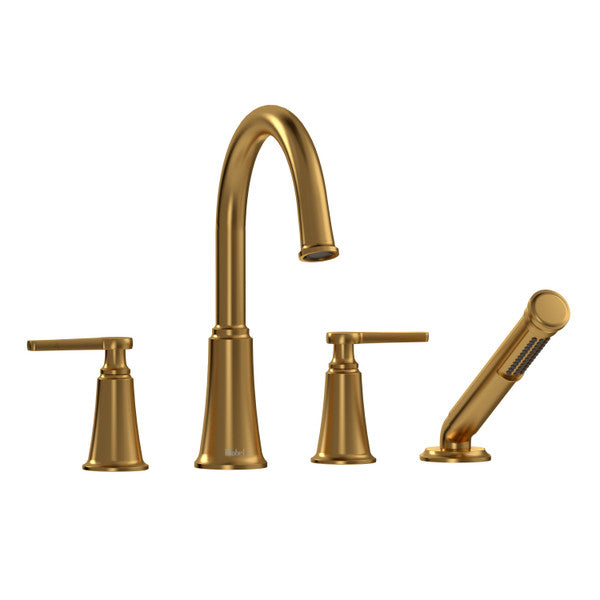 Gold faucet set with a main spout and two handles
