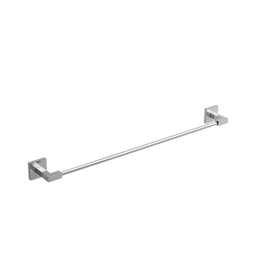 Silver bathroom towel bar mounted on wall