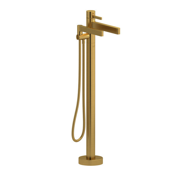 Modern freestanding gold bathroom faucet with hand shower