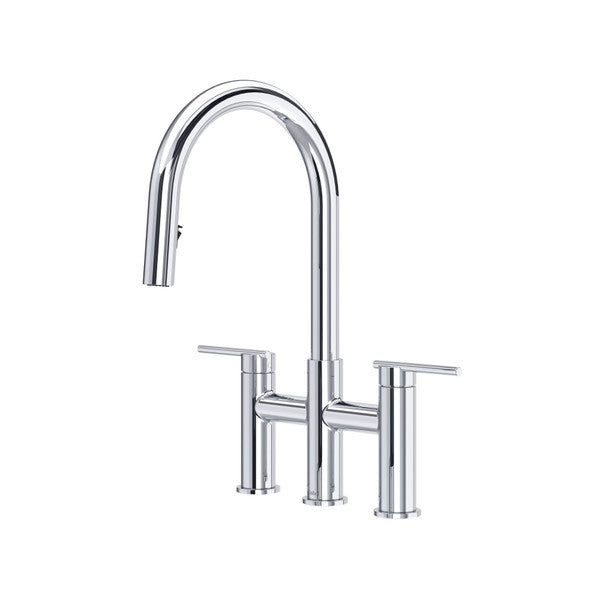 Modern chrome kitchen faucet with dual handles