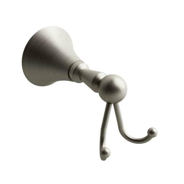 A wall-mounted metal hook with a sleek design.