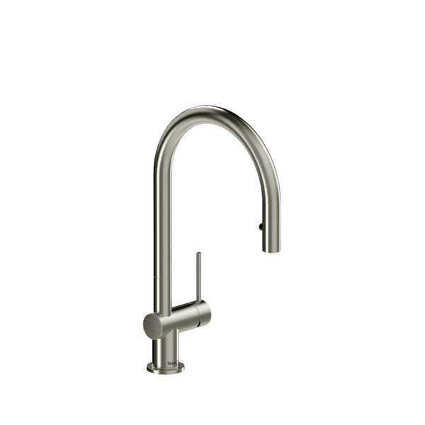 Stainless steel kitchen faucet with a high-arc spout