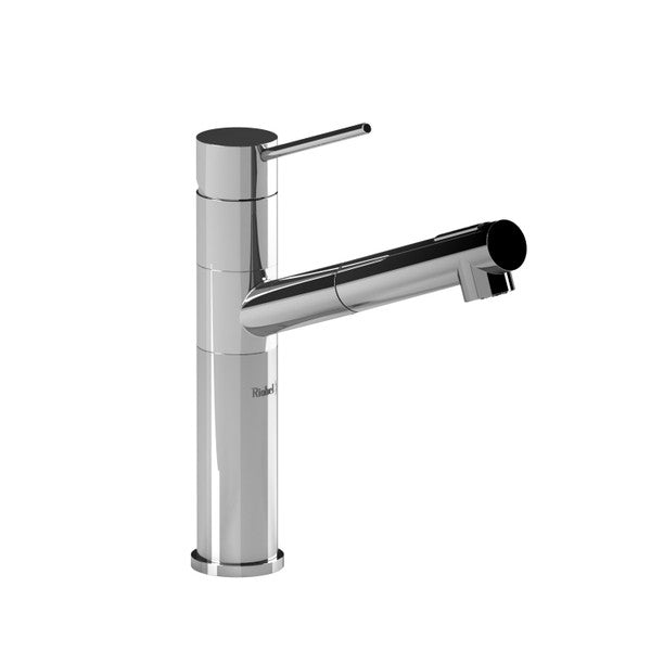 Modern chrome kitchen faucet with pull-out spout.