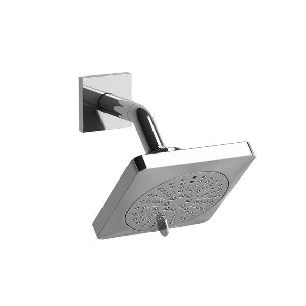 A modern square showerhead mounted on a wall