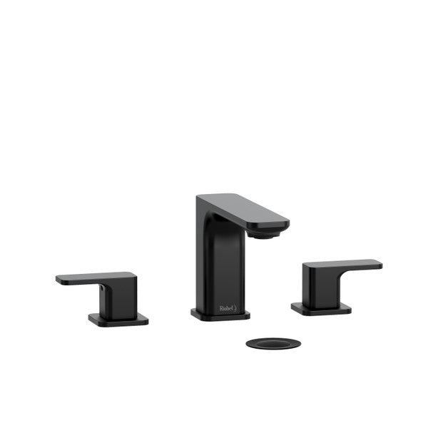 Modern black faucet set with two handles and a spout.