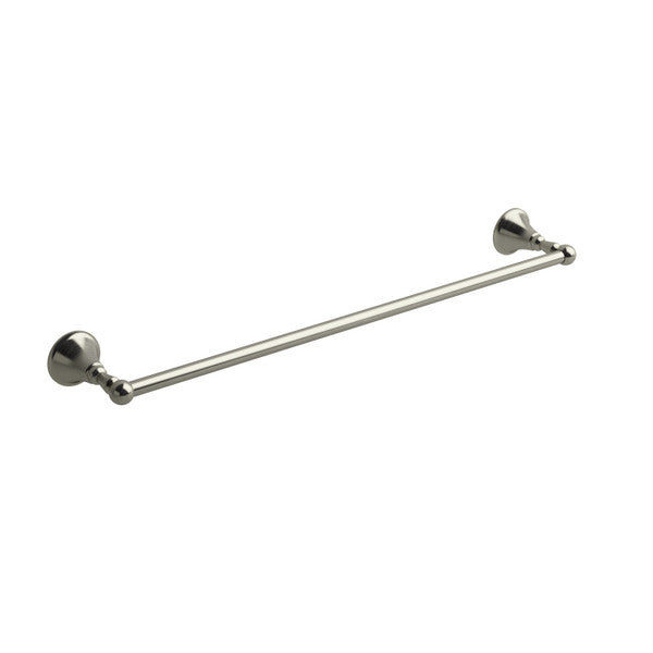 Polished metal towel bar mounted on wall brackets.