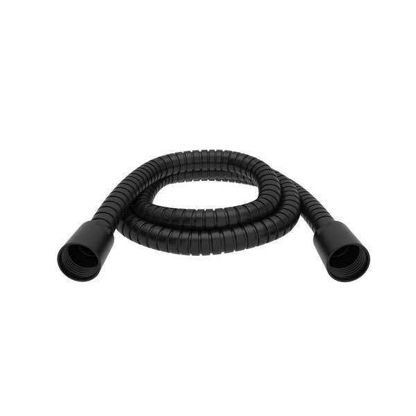 Coiled black flexible hose with open ends