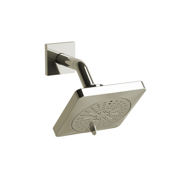 Square wall-mounted showerhead with a modern design.