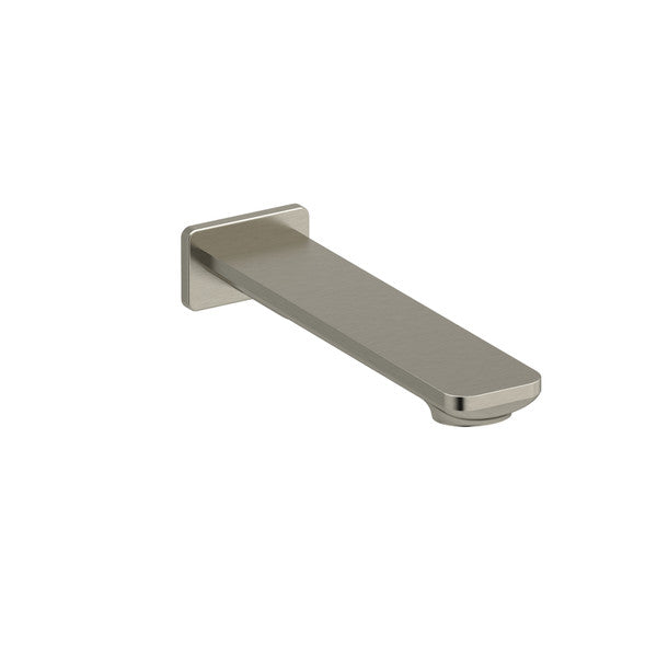 Modern, sleek faucet spout in brushed metal finish