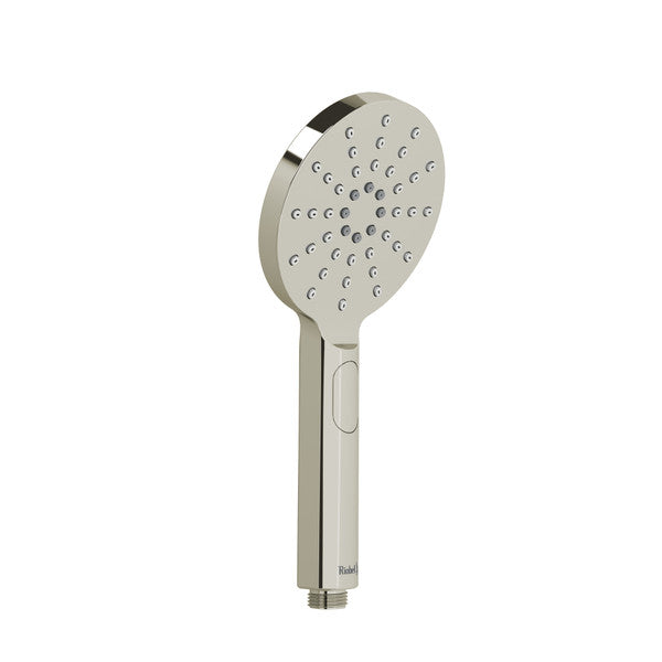 Close-up of a modern showerhead with a sleek design.