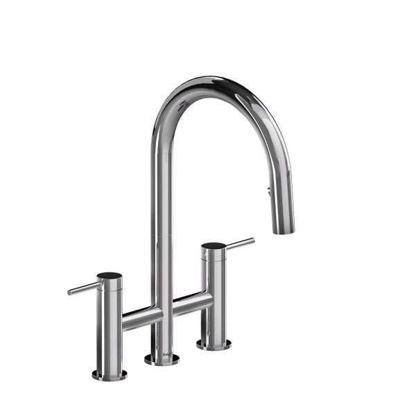 Modern chrome kitchen faucet with dual handles