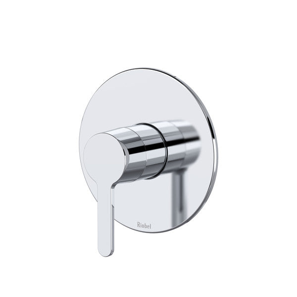 Modern chrome faucet handle on a circular plate