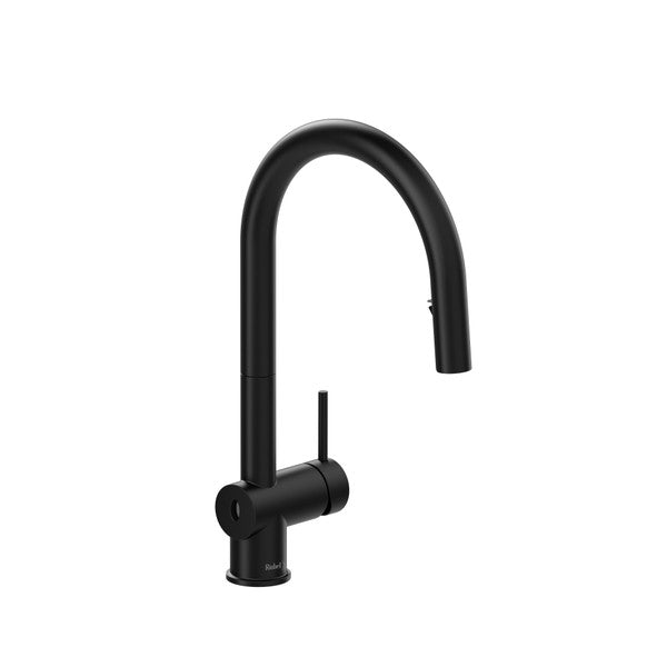 Black kitchen faucet with curved spout