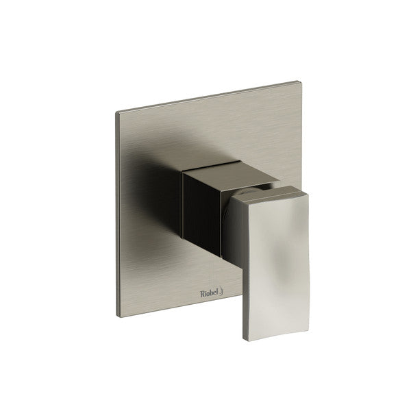 Modern wall-mounted faucet handle in brushed nickel finish.