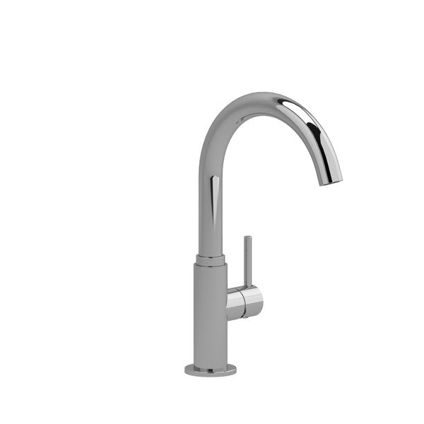 Modern chrome kitchen faucet with curved spout