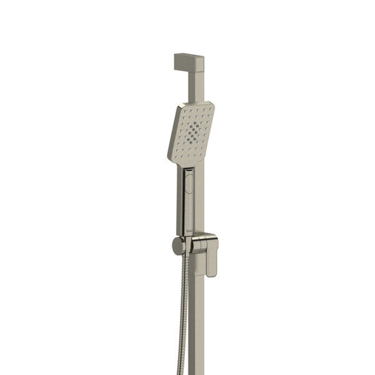 Modern shower head with adjustable height and handheld shower option