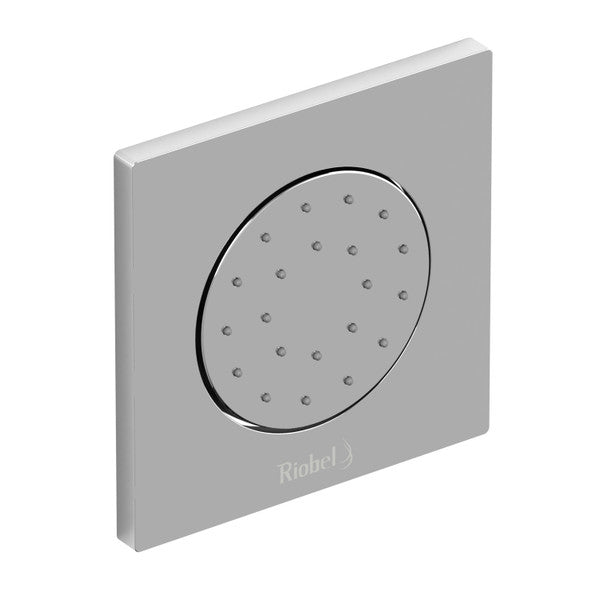 Round shower head with a sleek square backing