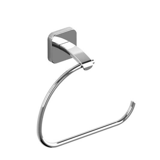 A sleek chrome towel holder mounted on the wall.