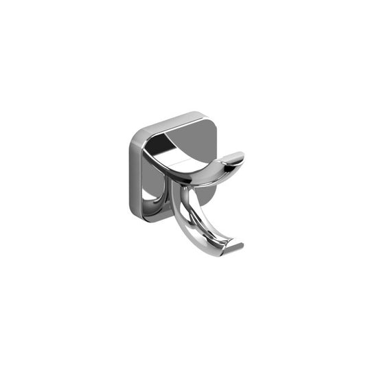 A shiny chrome wall hook with a modern design.