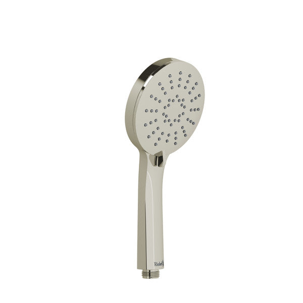 A sleek, modern handheld showerhead with a polished finish.