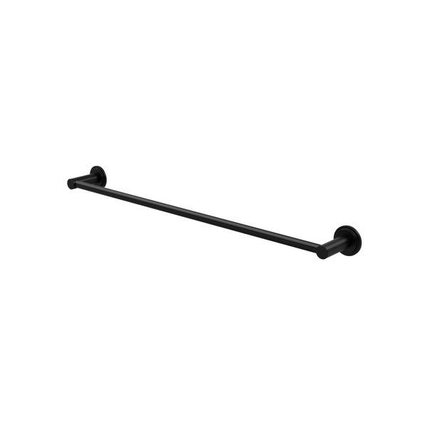 A black towel bar mounted between two wall brackets.