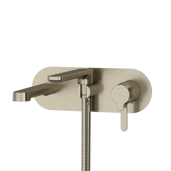 Modern bathroom faucet with a sleek design and a pull-out hose.