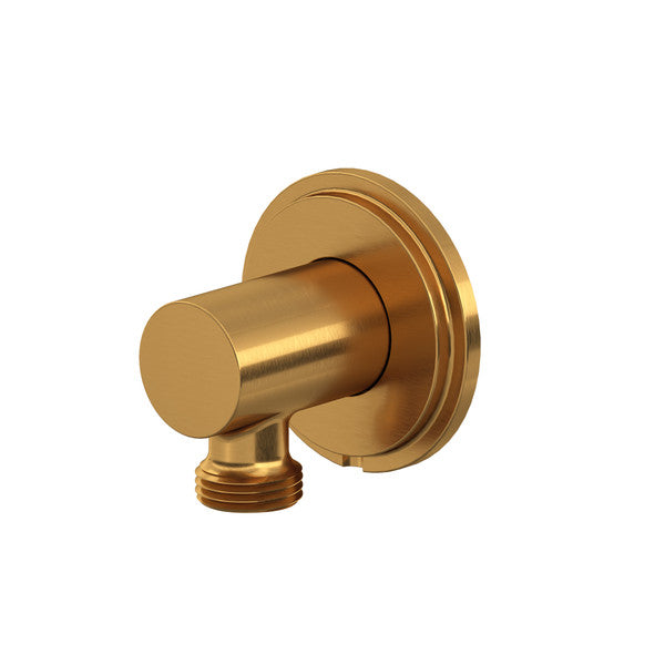 Gold plumbing pipe fitting with a round flange