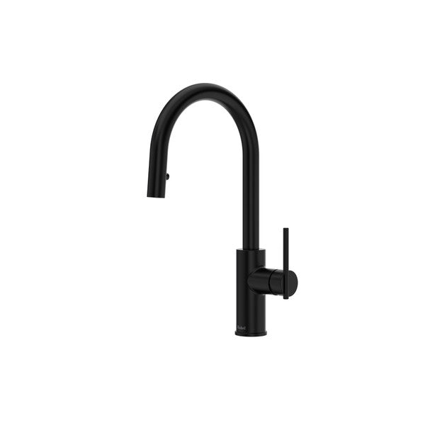Black modern kitchen faucet with curved spout