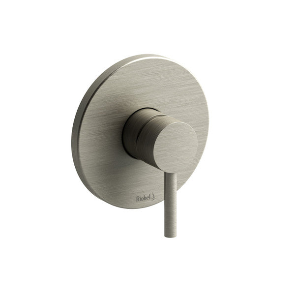 Modern round wall control for faucet in brushed metal finish